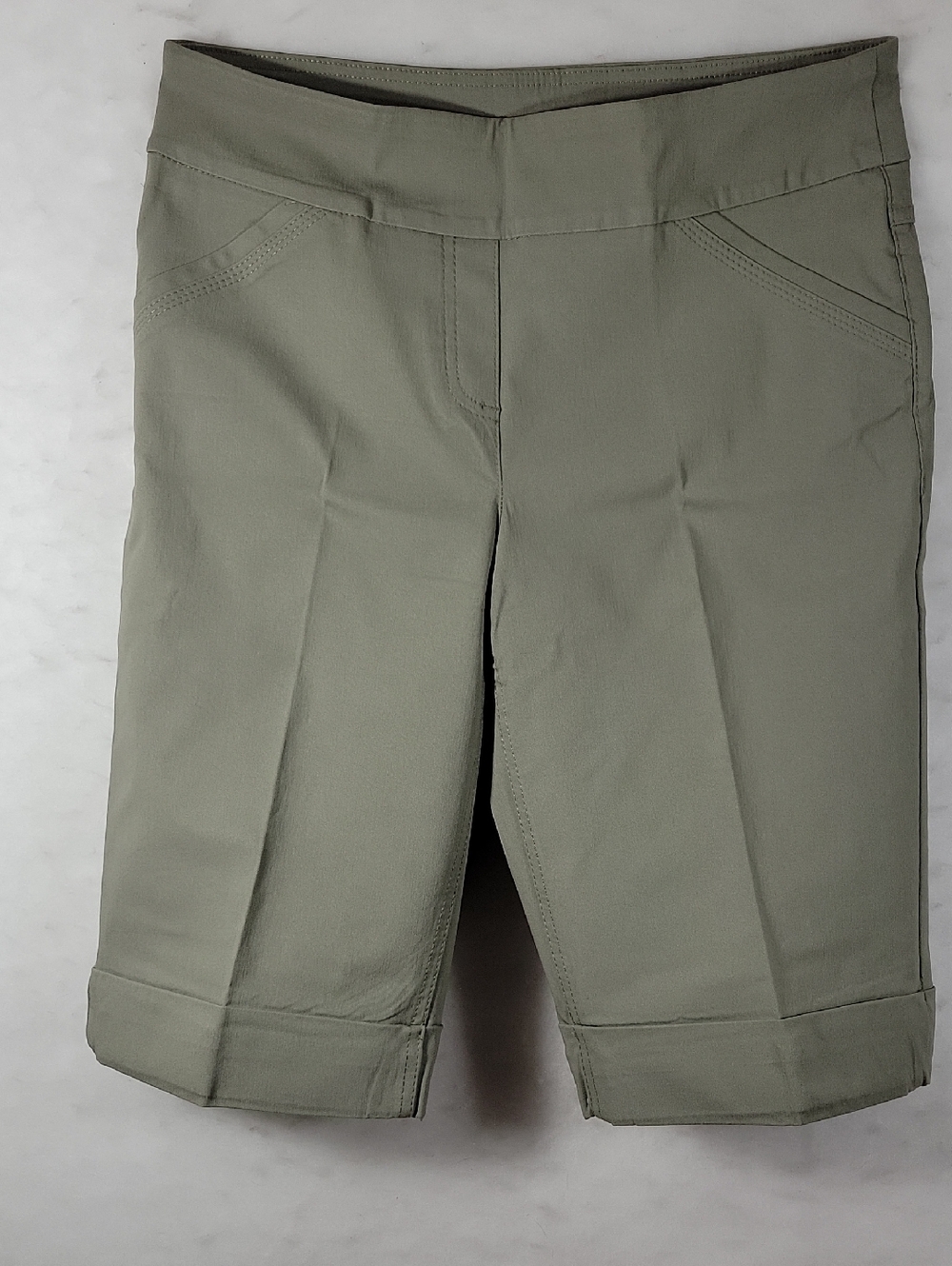 Westbound Olive Green Stretch Bermuda Shorts
